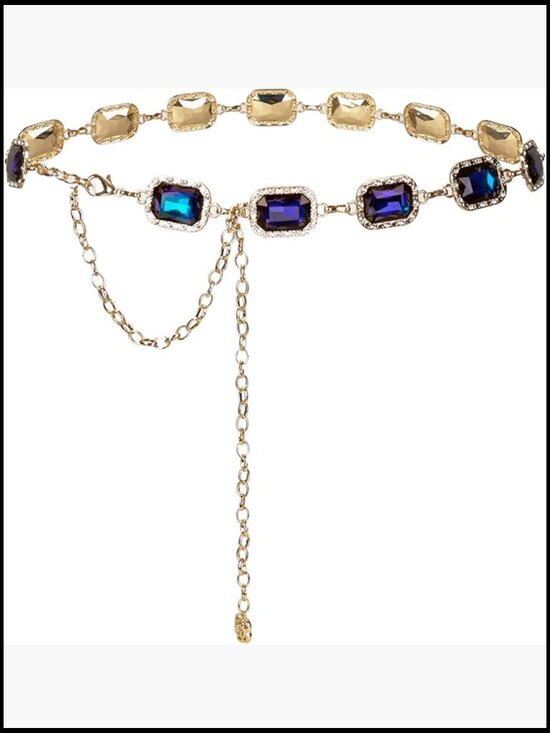 Rhinestone Bling Chain Belt - Retro Western Dress Belt with Glass Diamonds main image 6